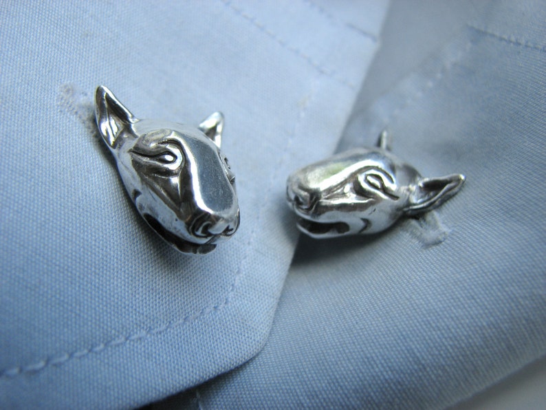 Bullterrier dog cuff links in silver and titanium image 1