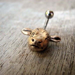 Cow head belly button ring, titanium or surgical steel bar image 3