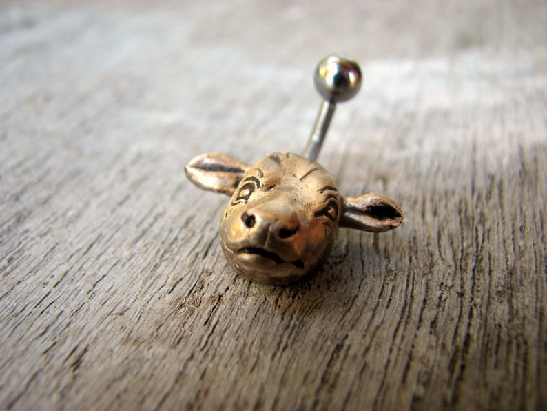 Cow head belly button ring, titanium or surgical steel bar image 3