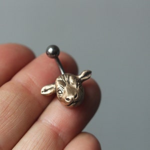 Cow head belly button ring, titanium or surgical steel bar image 2