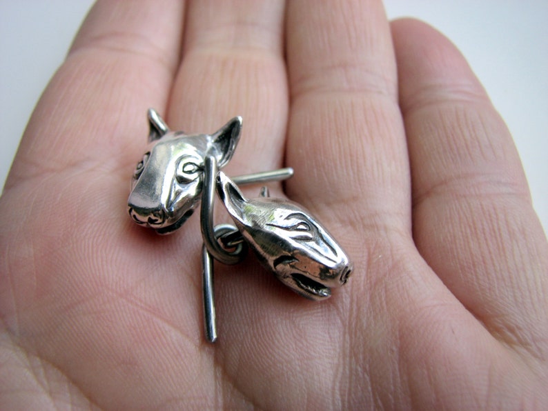 Bullterrier dog cuff links in silver and titanium image 3