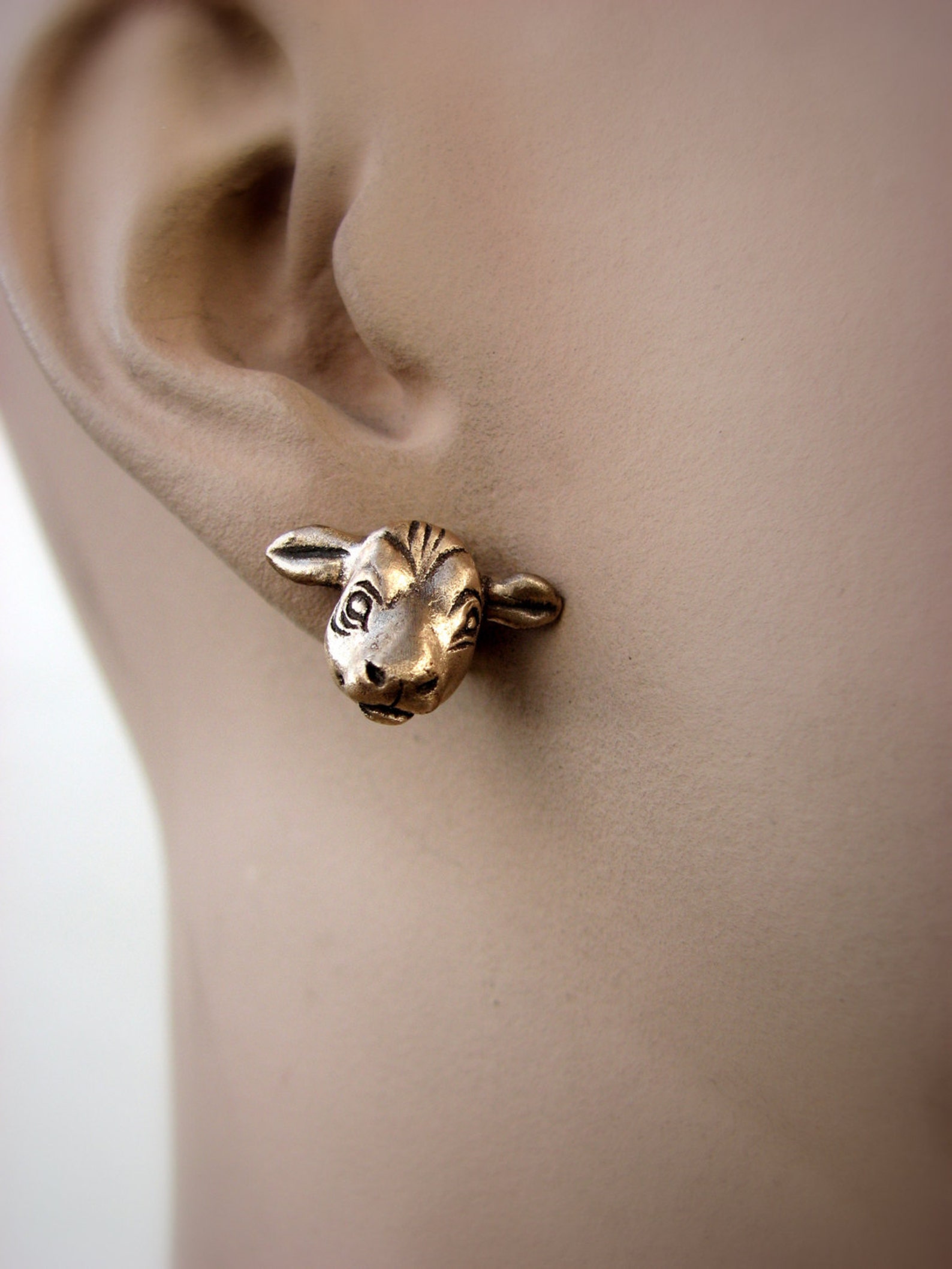Cow Head Earrings Bronze and Titanium Earrings Etsy