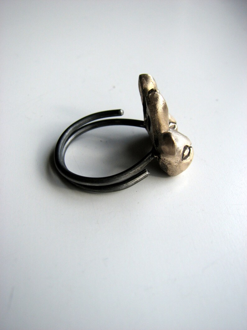 Golden rabbit ring bronze & stainless steel Etsy