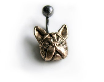 French bulldog belly button jewelry, titanium or surgical steel bar