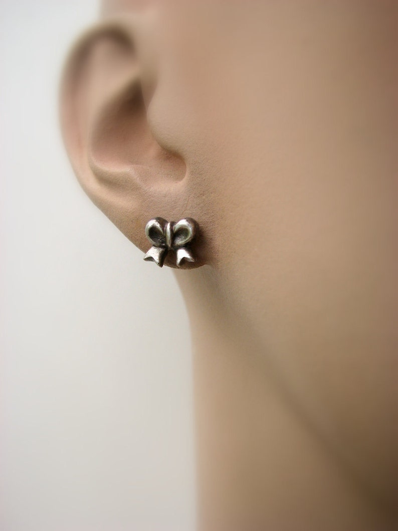 Silver bow earrings titanium or niobium posts image 4