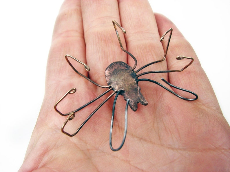 Skull spider earring bronze and titanium wire sculpture image 5