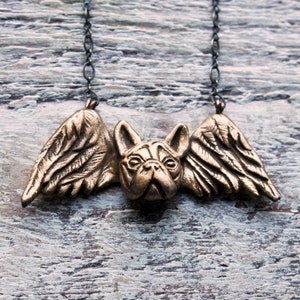 Frenchie bulldog, winged angel necklace