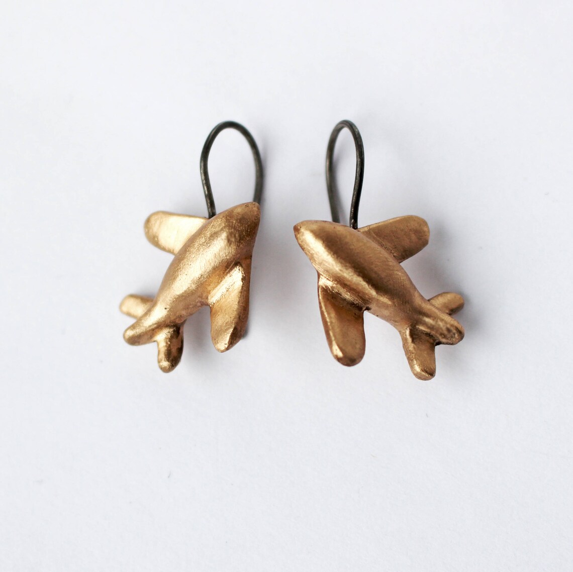 Dangling Airplane Earrings Bronze and Titanium Earrings Etsy