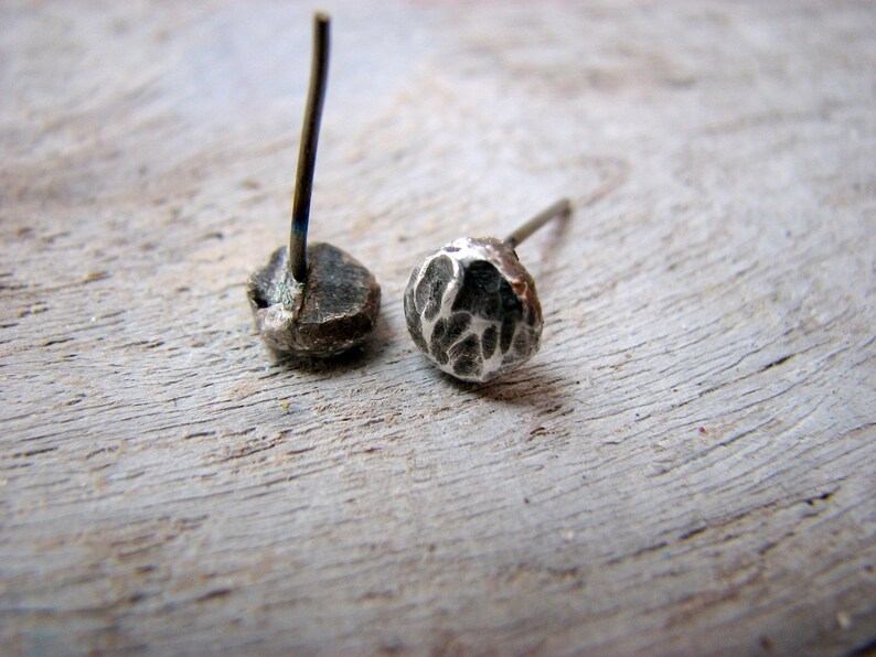 Hammered fine silver nuggets titanium post earrings image 4
