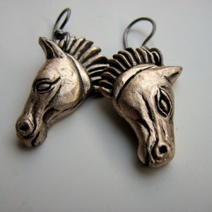 Horse earrings titanium & sculptured bronze image 3