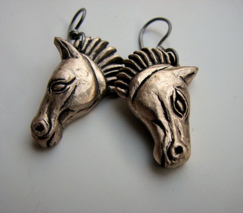 Horse earrings titanium & sculptured bronze image 3