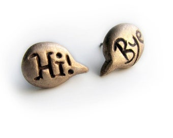 Hi bye cartoon speech bubble,  titanium and bronze earrings