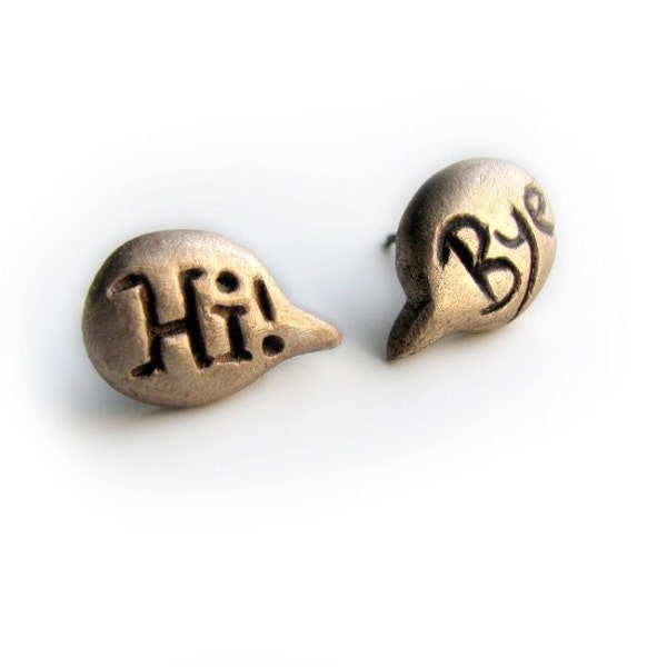 Hi bye cartoon speech bubble,  titanium and bronze earrings