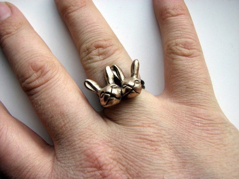 Golden rabbit ring bronze & stainless steel Etsy