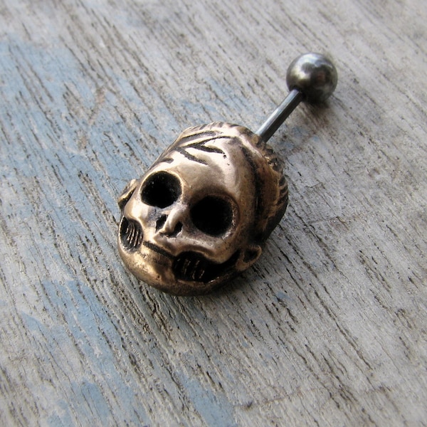 Belly ring Barbie skull 316L steel & bronze