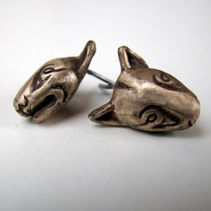 Dog earrings bullterrier titanium and bronze earrings