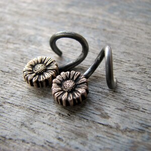 Sunflower hoops 14 gauged earrings