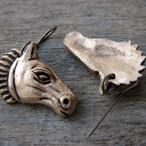 Horse earrings titanium & sculptured bronze image 5