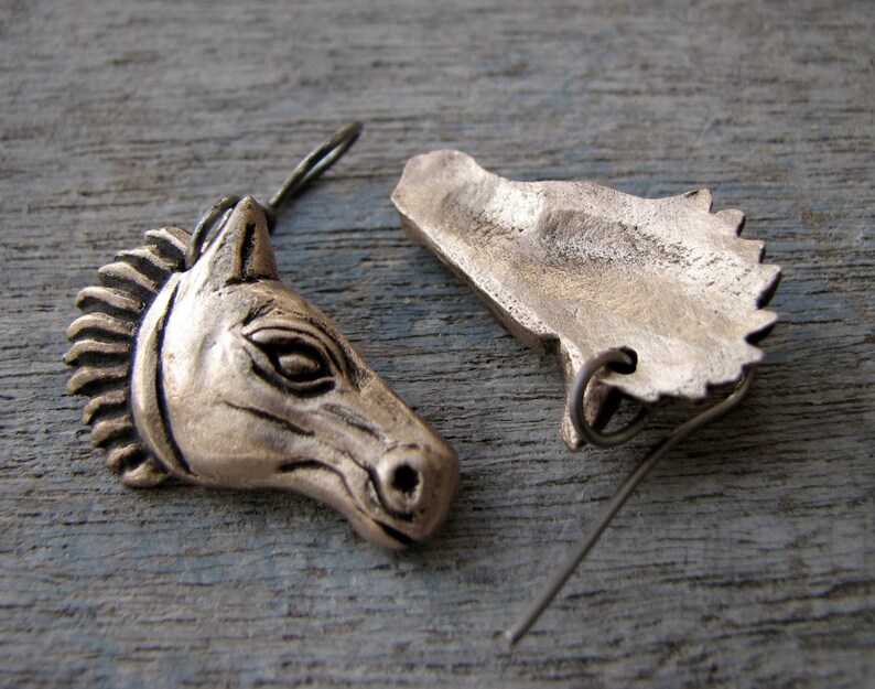 Horse earrings titanium & sculptured bronze image 5