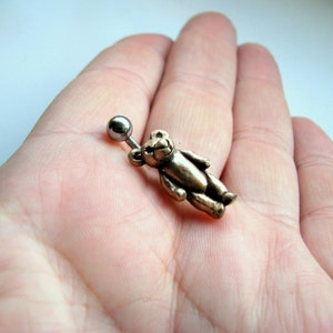 Teddy bear belly button ring, titanium or surgical steel bar