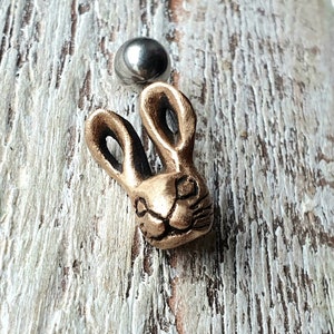 Bunny rabbit belly button jewelry, titanium or surgical steel bar