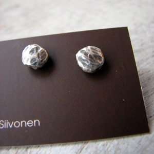 Hammered fine silver nuggets titanium post earrings image 1