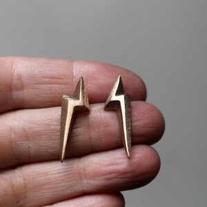 lightning bolt earrings, flash of lightning, geometric studs, bronze and titanium earrings image 3