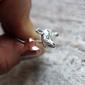 Cow love ring sterling silver head