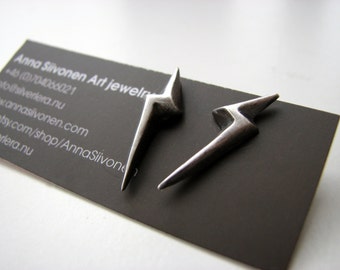 Titanium & silver earrings Lightening bolt