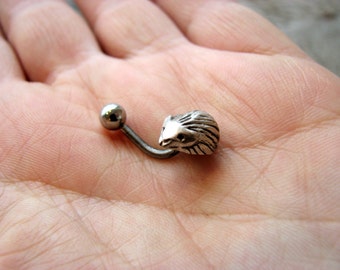 Hedgehog belly button ring white bronze