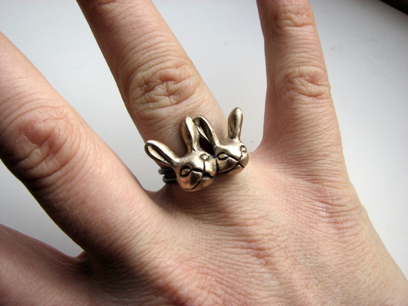 Golden rabbit ring bronze & stainless steel Etsy