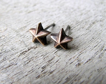 Nautical star bronze and titanium earrings