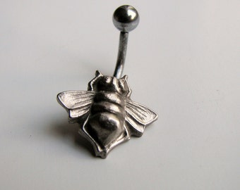 Honey bee belly button ring white bronze