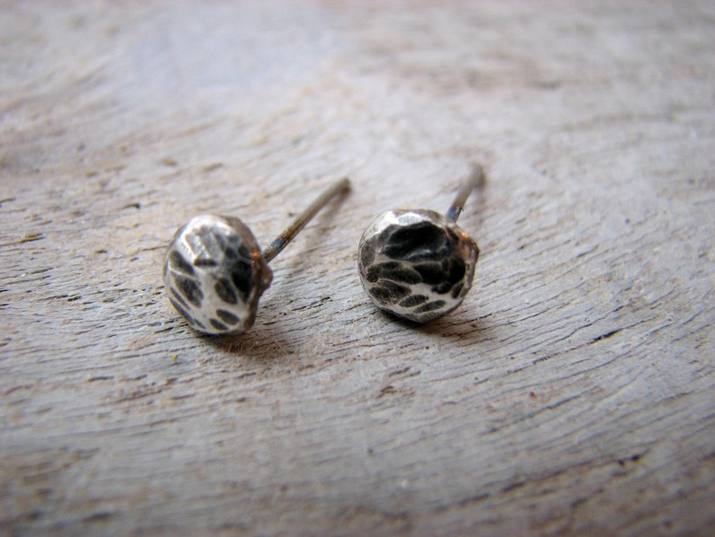 Hammered fine silver nuggets titanium post earrings image 3