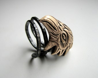 Unique mens ring, eagle rustic ring