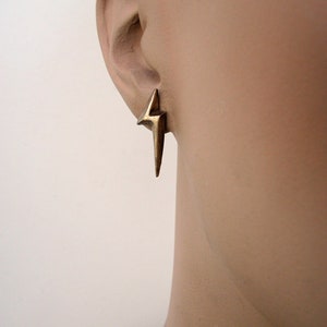 lightning bolt earrings, flash of lightning, geometric studs, bronze and titanium earrings image 6