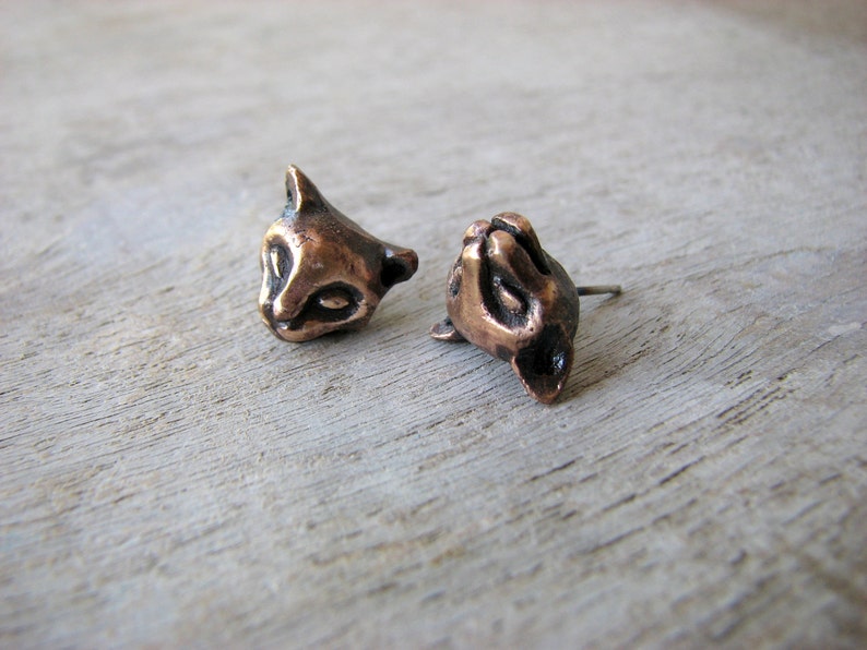 Cat earrings, bronze and titanium earrings dangling or studs image 2