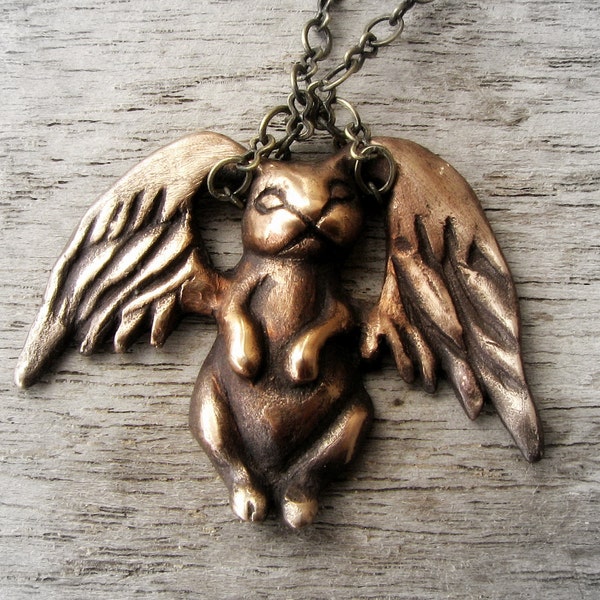 Fairy tale jewelry winged animal rabbit sculpture