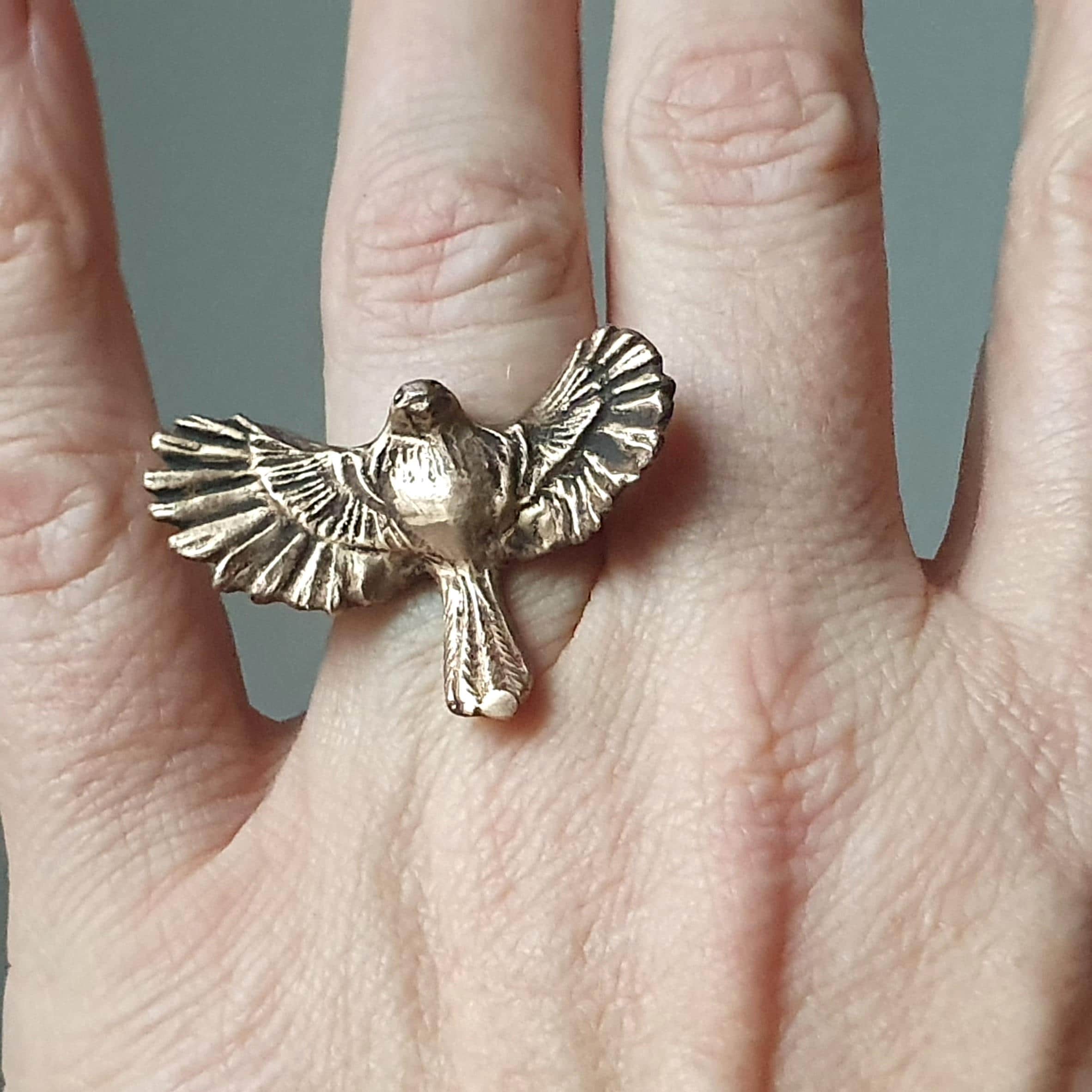 Anello rametto con uccellino celeste e rosso - IMMAGO JEWELS
