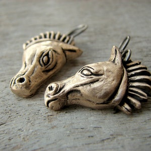 Horse earrings titanium & sculptured bronze image 1