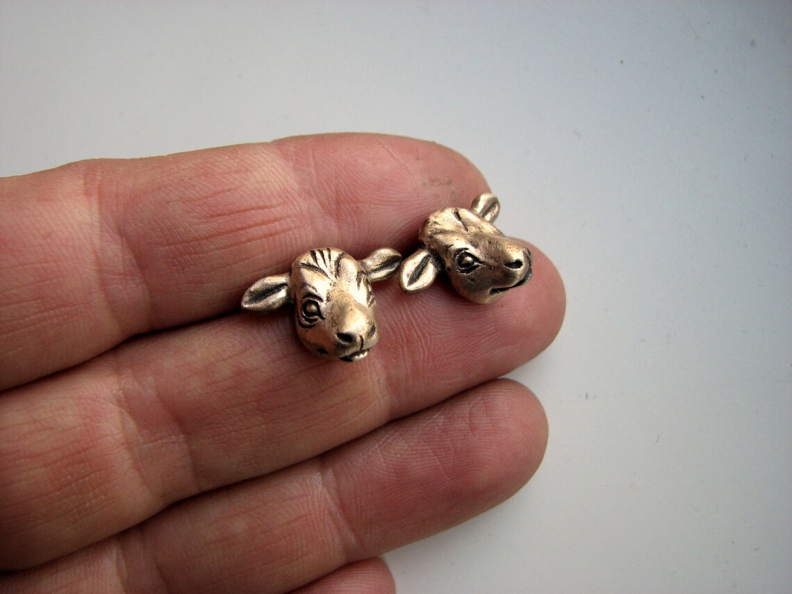 Cow Head Earrings Bronze and Titanium Earrings Etsy