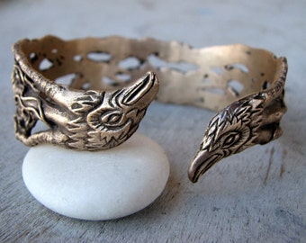 Crow bracelet, bronze cuff