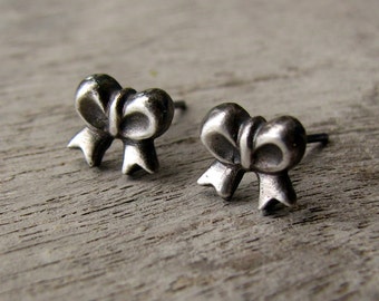 Silver bow earrings titanium or niobium posts