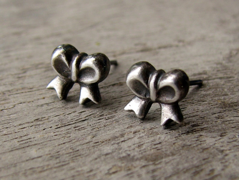 Silver bow earrings titanium or niobium posts image 1