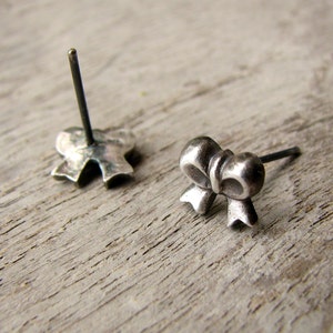 Silver bow earrings titanium or niobium posts image 2
