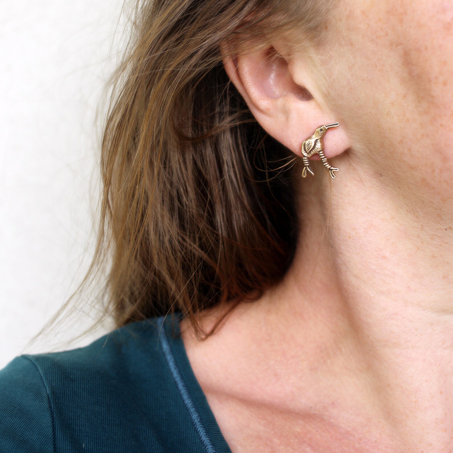 Kiwi Bird Earrings Studs Bronze and Titanium Earrings Etsy