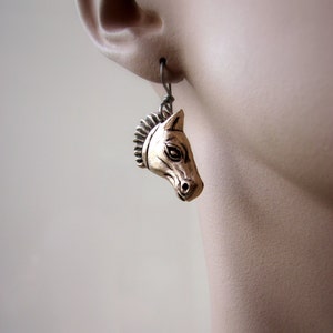 Horse earrings titanium & sculptured bronze image 2