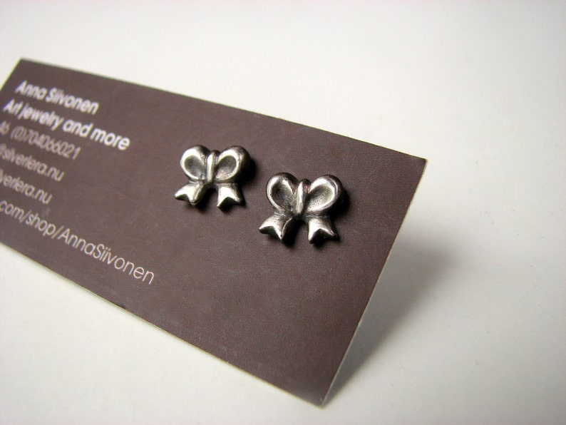 Silver bow earrings titanium or niobium posts image 5