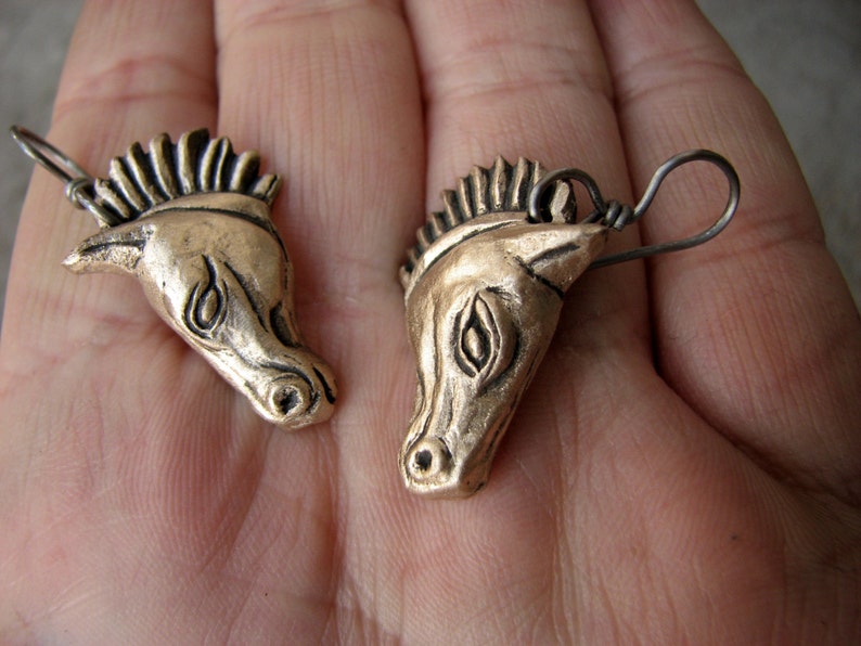 Horse earrings titanium & sculptured bronze image 4