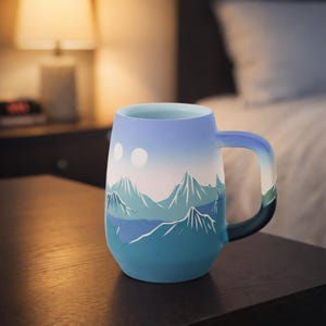 Tazza con paesaggio montano, bicchiere con cima innevata stilizzata (download digitale)